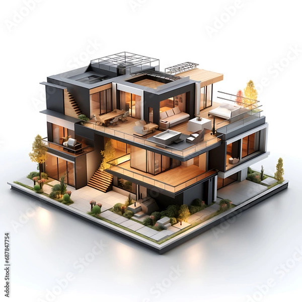 Fototapeta 3d house model on white background