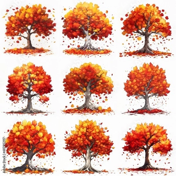 Fototapeta autumn trees set