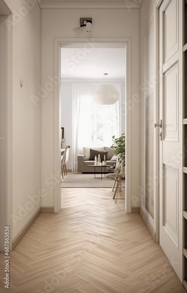 Fototapeta style of scandinavian, corridor with door