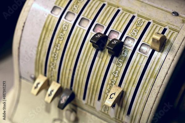 Obraz Close up view of a Vintage check printing machine