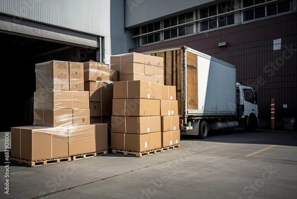 Fototapeta packed boxes load into truck