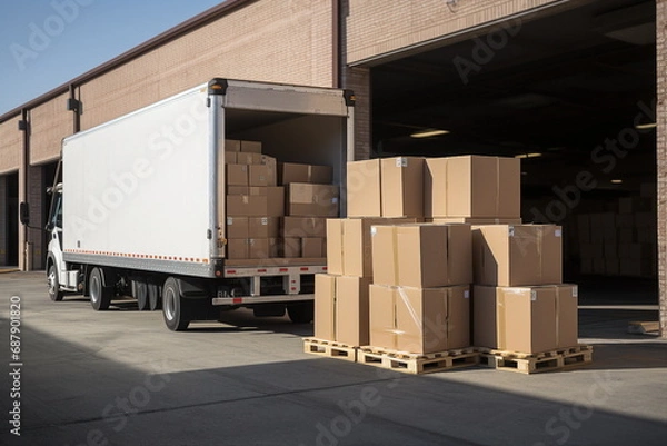 Fototapeta packed boxes load into truck