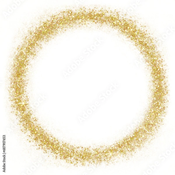 Fototapeta Gold glitter circle frame. golden sparkle confetti. Circle frame on transparent background.