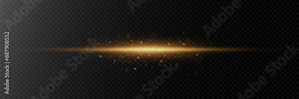 Fototapeta Golden explosion of light with sparks. Abstract glowing magic dust isolated on transparent background. Light effects. Glitter and glare.