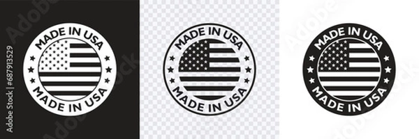 Fototapeta Made in USA badge with USA flag elements set, made in usa logo, American Product emblem, Made in USA stamp,Vector illustration