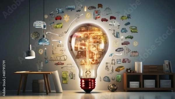 Obraz 電球 アイデア ビジネス プラン 計画