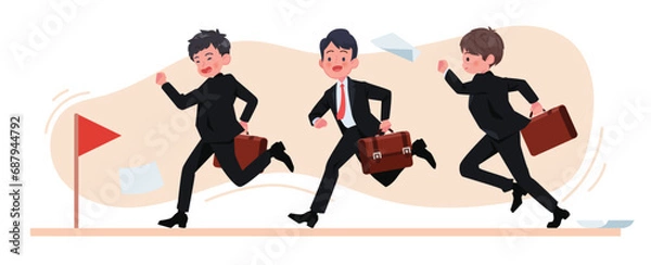 Fototapeta Businessman running with leader crossing the finish line