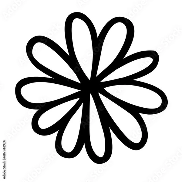 Obraz Flower doodle hand drawn with black line, png isolated on transparent background
