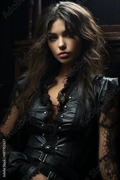 Obraz Fashion model in a leather and lace fashion story, combining edginess with elegance, Generative AI