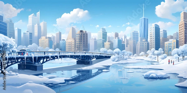 Fototapeta Winter City Vector Landscape Background