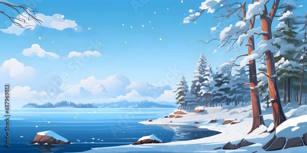 Fototapeta Winter Sea Vector Landscape Background