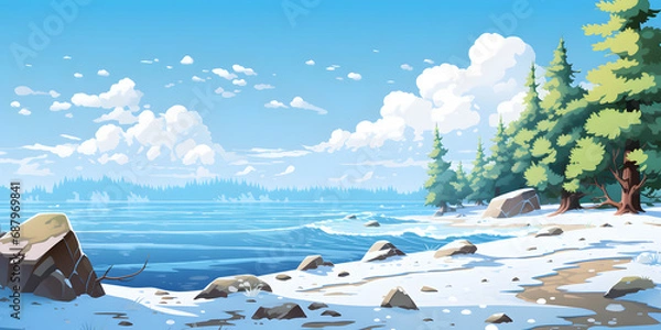 Fototapeta Winter Lake Vector Landscape Background