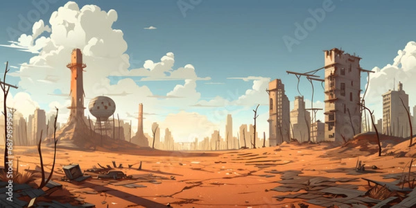 Fototapeta Post-Apocalyptic City Vector Landscape Background