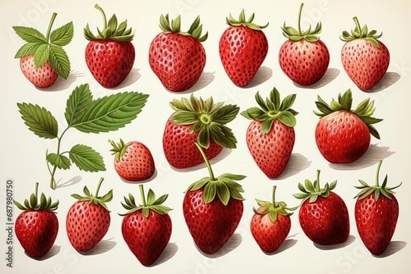 Fototapeta hand drawn watercolor strawberries isolated on white. AI Generated