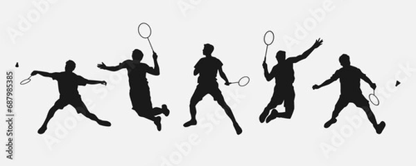 Obraz set of silhouettes of athletes or male badminton players. isolated on white background. graphic vector illustration.