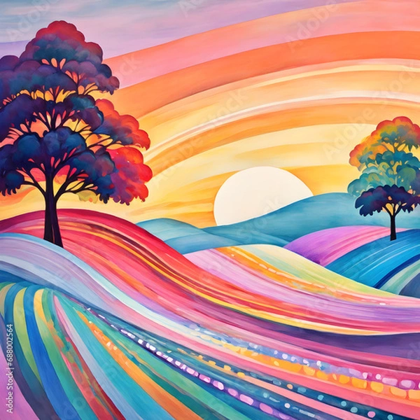 Obraz landscape with rainbow and tree