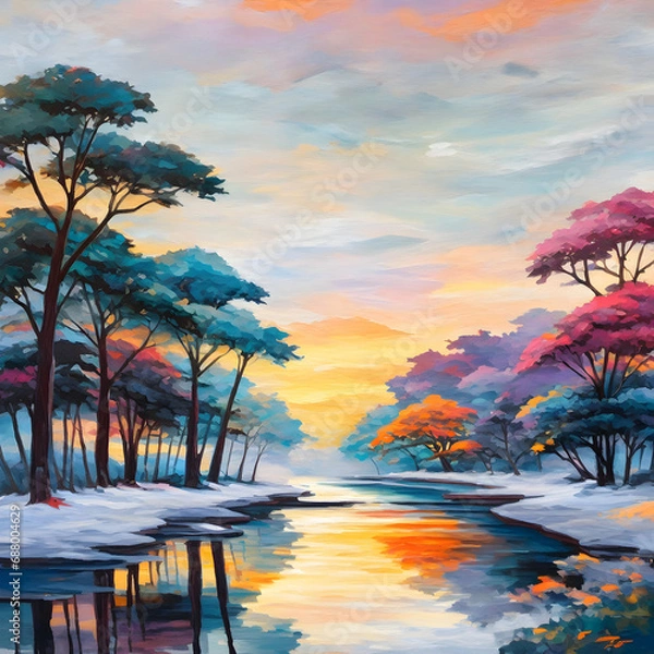 Obraz sunset over the river