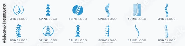 Fototapeta Set of abstract chiropractic logo. massage, back pain, spine symbol osteopathy. icon set logotype.
