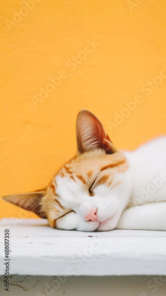 Fototapeta sleeping cat on orange backdrop
