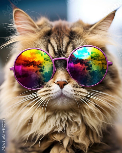 Fototapeta cat looking cool in purple framed shades