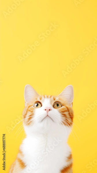 Obraz cat looking up towards the sky, yellow background