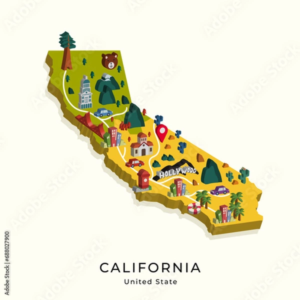 Fototapeta isometric map California, united state infographic