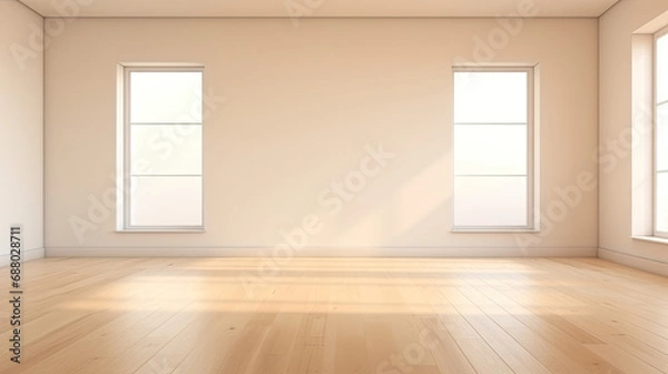Obraz empty room with white wall wooden floor and windows