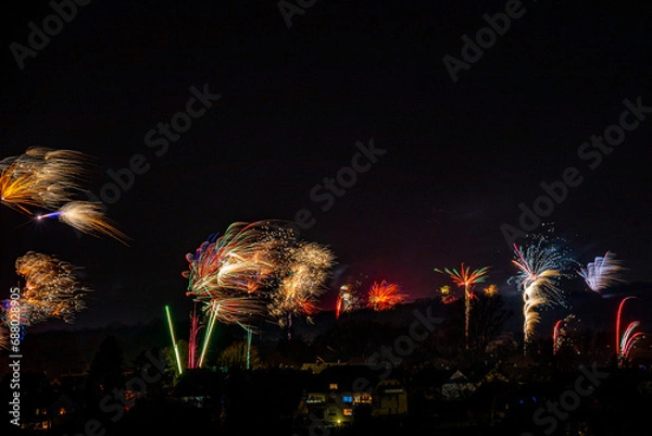 Obraz Fireworks and landscape