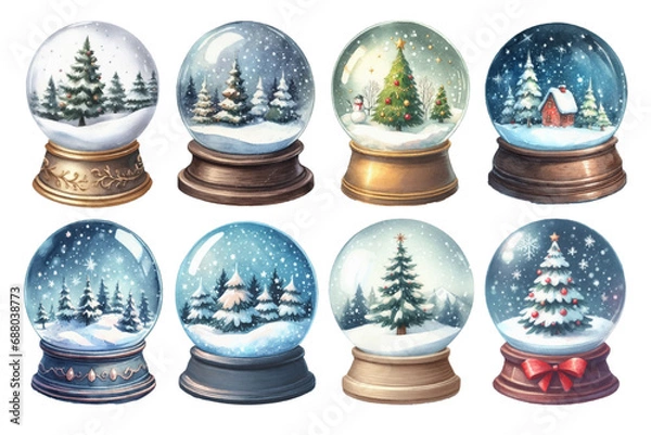 Obraz スノーグローブの水彩イラストの素材セット