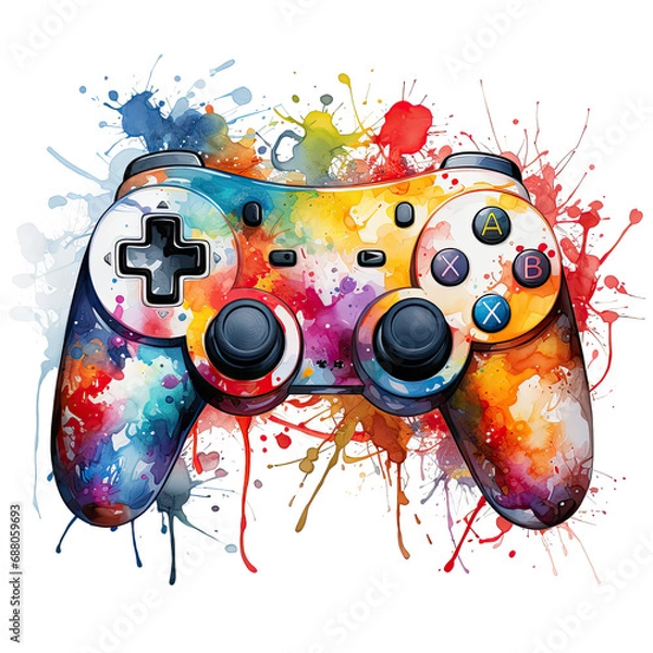 Fototapeta watercolor Video Game Controller clipart, Generative Ai