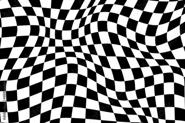 Fototapeta Psychedelic chess background. Trippy black and white checkered pattern.