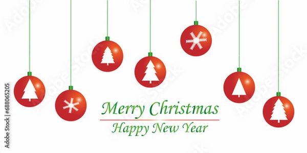 Fototapeta Merry Christmas. Happy New Year. Set of red Christmas balls on white background