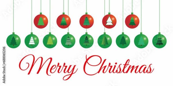 Obraz Merry Christmas. Set of red and green Christmas balls on white background