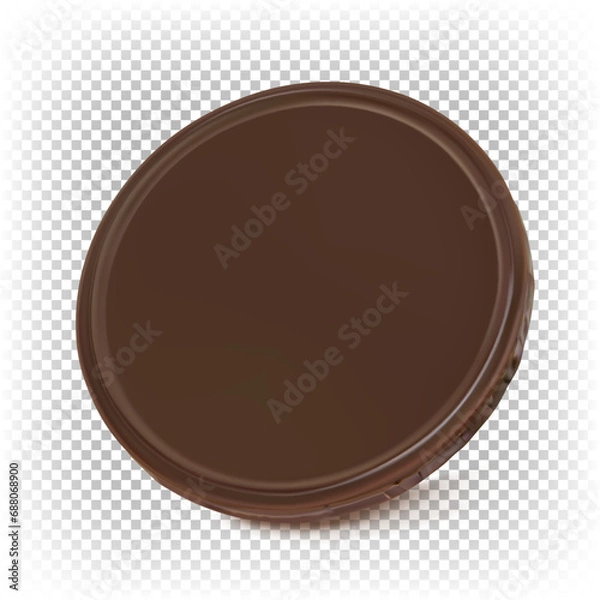 Obraz Round dark chocolate. Vector 3D illustration of a flat chocolate coin on a transparent background.