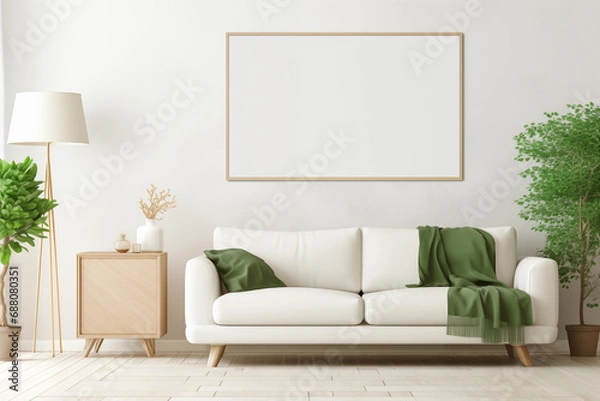 Fototapeta Modern living room, controlled in white and green tones.