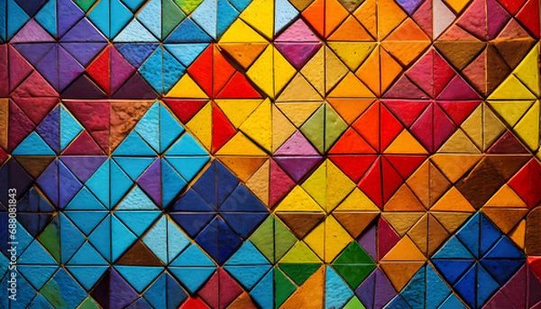 Fototapeta Abstract shapes, colors, and textures mosaic that comes together to form a cohesive whole.

