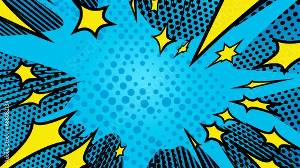 Obraz Dynamic Pop Art Explosion: Retro Comic Background with Lightning Blast and Halftone Dots - Action-packed Vector Illustration for Graphic Design and Vibrant Retro Projects.