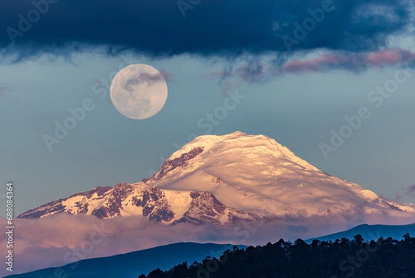 Obraz Cayambe volcano with the moon