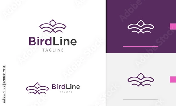 Fototapeta Logo design icon of geometric line of minimalist flying eagle bird design in modern style