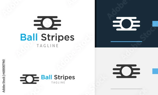 Fototapeta Logo design icon of geometric ball with line stripes on the right left, sun moon light silhouette