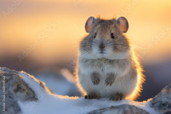 Fototapeta rock with a blurred background. Wildlife scene from nature. Animal in the nature habitat, Collared Pika on rock