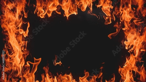 Obraz Rectangular burning frame on black background