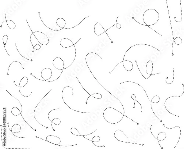 Fototapeta Curve arrow icon. Curved dotted arrow. Zigzag arrow stripes with dotted lines. Vector