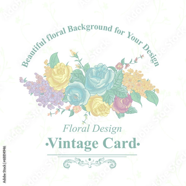Fototapeta Vintage Greeting Card with Wildflowers