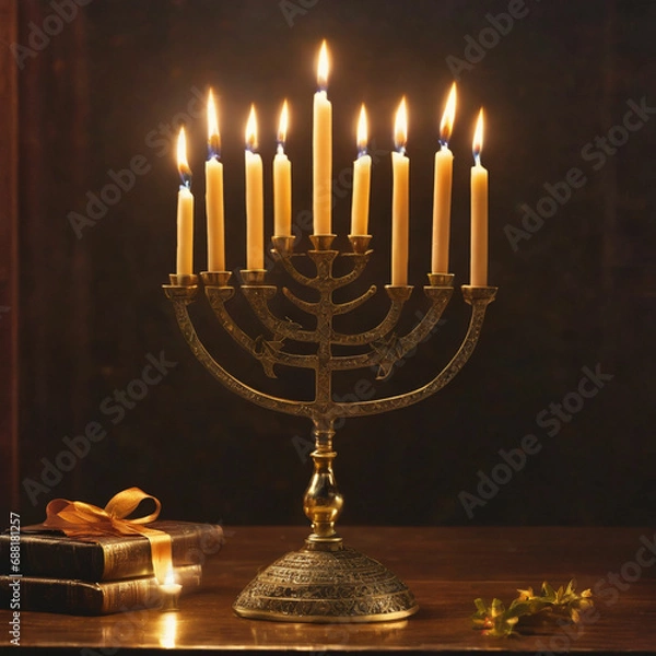 Fototapeta Lighting Menorah For Hanukkah with ai generated