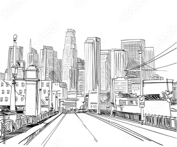 Obraz Los Angeles. California. USA. Hand drawn city sketch. Vector illustration.