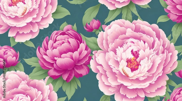 Fototapeta Peony vector pattern seamless design - Generative AI