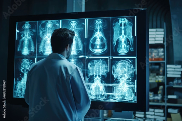 Fototapeta Medicine man radiology technology x-ray health diagnosis radiologist medic professional doctor hospital clinic