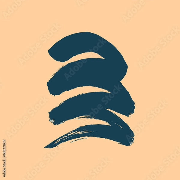Obraz Vector abstract drawing, ink and brush stroke, sketch, calligraphy, doodle. Blue, beige. Background, decorative element, decor, East, Japan, China. Eps10