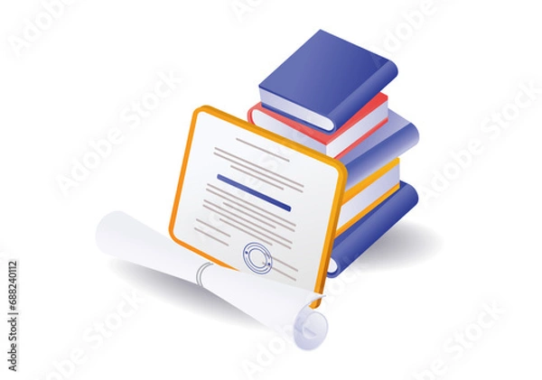 Obraz School student certificate and book stack illustration concept